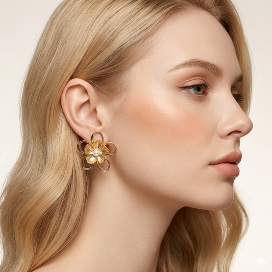 Flora Pearl Bloom Statement Earrings-Zariva