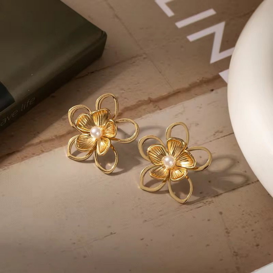 Flora Pearl Bloom Statement Earrings-Zariva