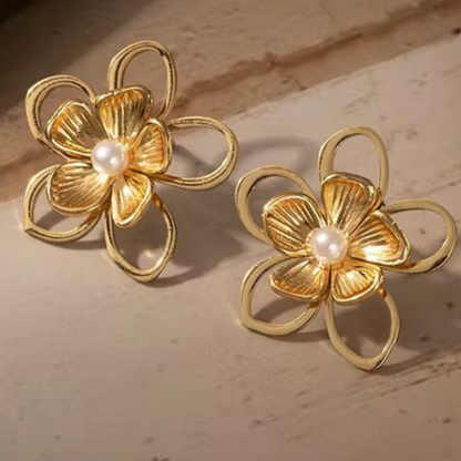Flora Pearl Bloom Statement Earrings-Zariva