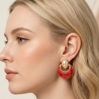 Coralia Pearl Red Enamel Drop Earrings– Zariva