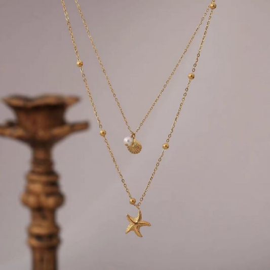 Zariva Oceana Pearl Starfish Layered Gold Necklace – Zariva