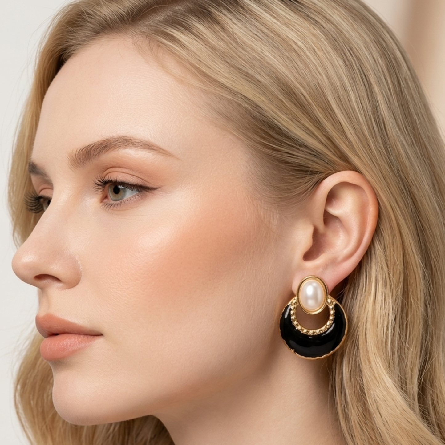 Coralia Pearl Black Enamel Drop Earrings-Zariva