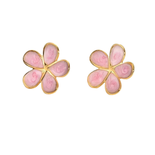 Bloom Pink Floral Petal Gold Earring – Zariva