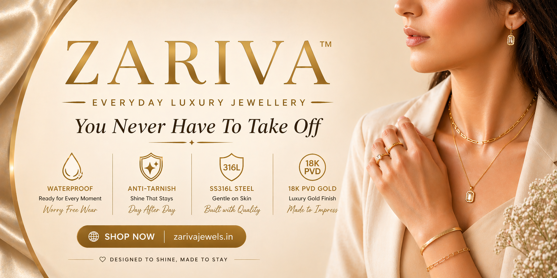Zariva anti tarnish waterproof everyday luxury jewellery for women in India
