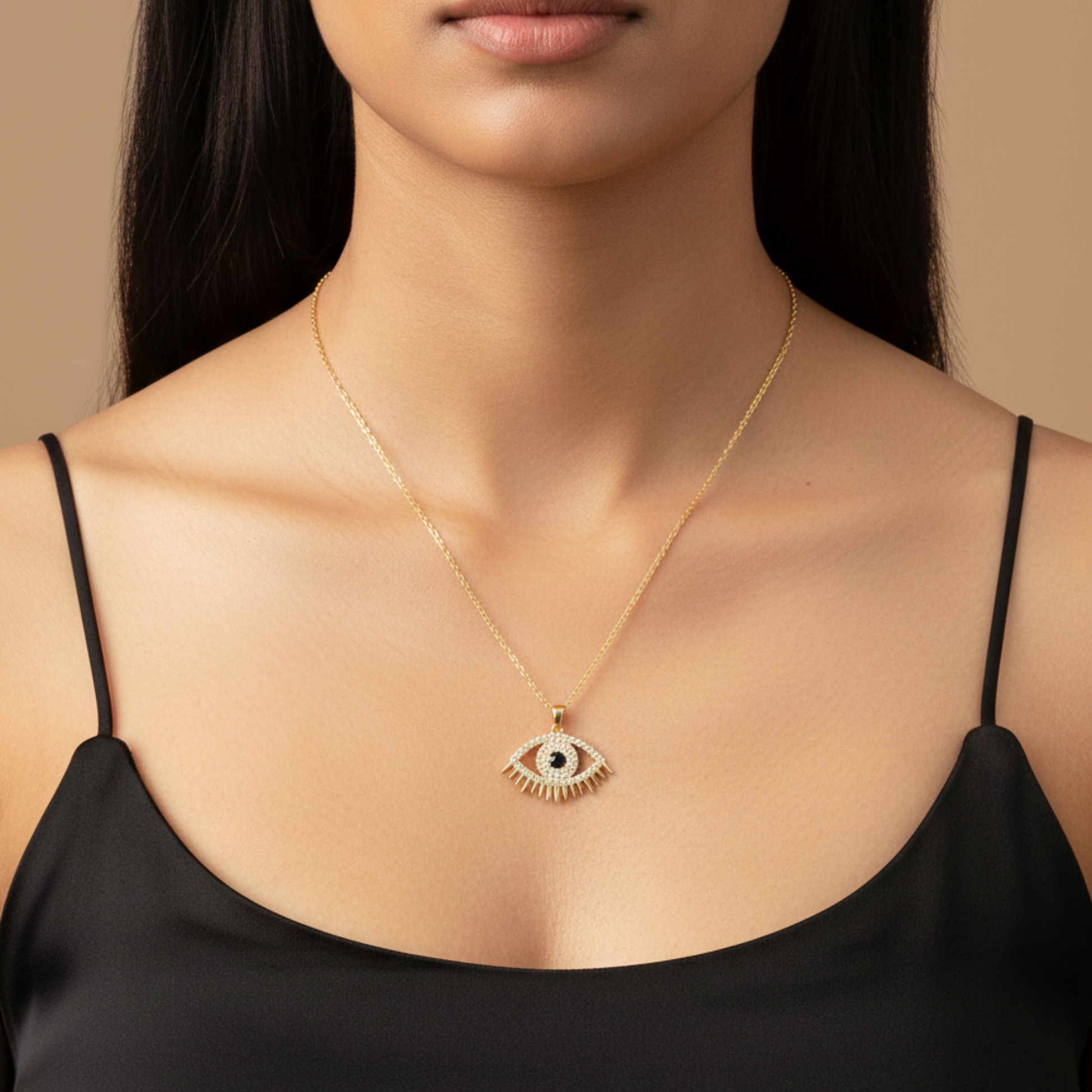 Nazar Evil Eye Zircon Gold Necklace elegant party wear jewellery